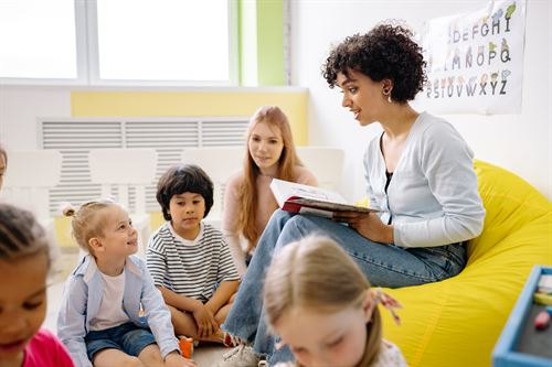 Teacher reading to five students