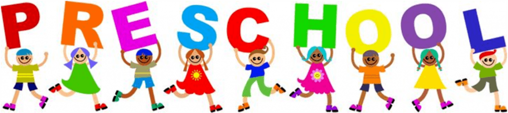 cartoon children holding letter spelling preschool
